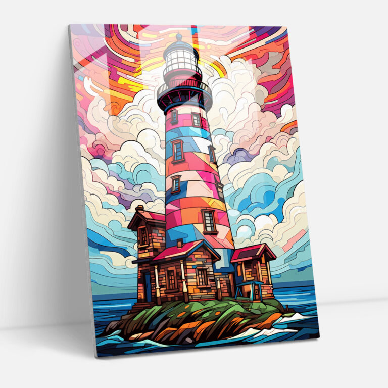 Pop Art Lighthouse Glass Print - Lighthouse, Colorful Geometric Patterns, Modern Art, Wall Decoration