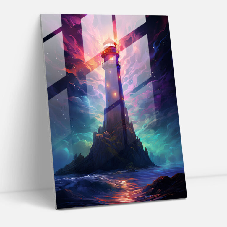 Futuristic Lighthouse Glass Print - Lighthouse, Glass Wall Art, Futuristic Digital Rendering, Modern Art