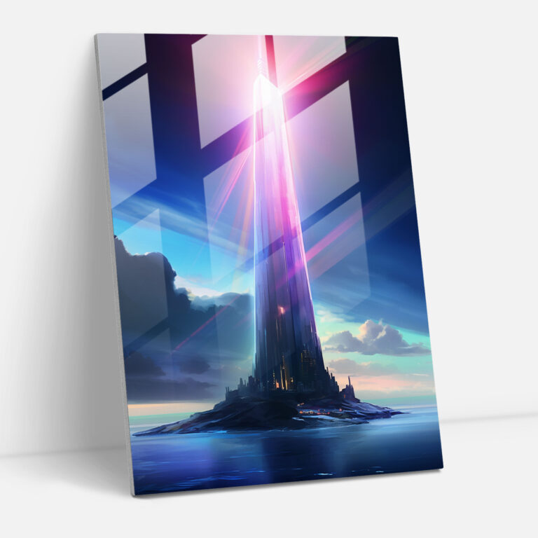 Futuristic Glass Print - Prism Lighthouse - Lighthouse, Prism Light Beam, Lighthouse Glass Print, Wall Decoration