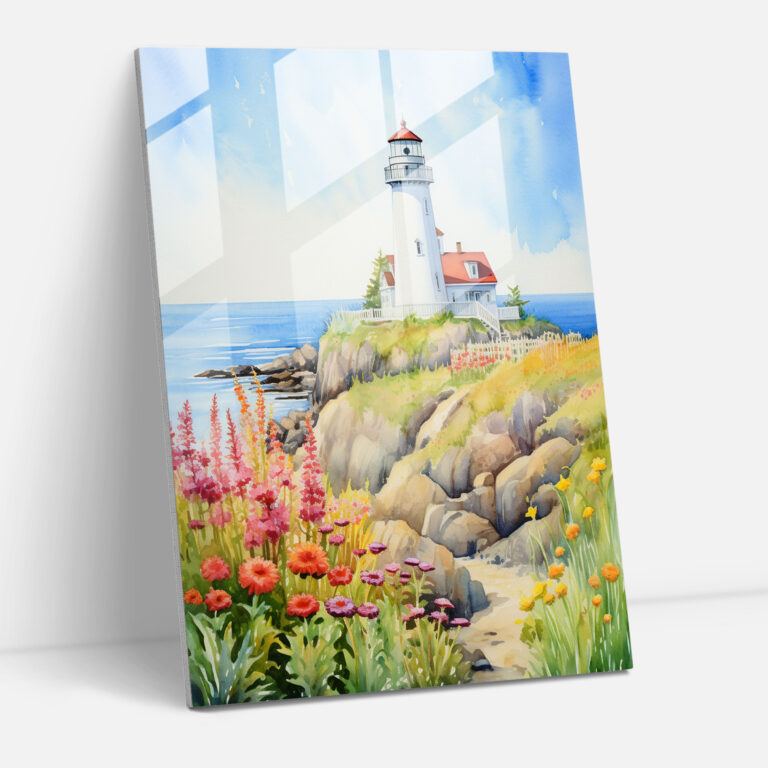 Watercolor Glass Print - Enchanting Lighthouse - Lighthouse, Glass Art, Glass Wall Art, Wall Decoration