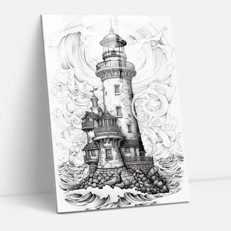 Intricate Glass Art - Whimsical Lighthouse - Lighthouse, Modern Art, Pen And Ink Drawing, Lighthouse Glass Print