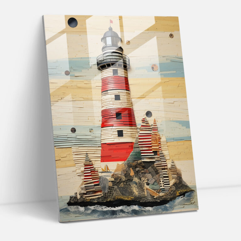 Nautical Glass Art - Vintage Map Lighthouse - Lighthouse, Home Decoration, Collage Artwork, Lighthouse Glass Print