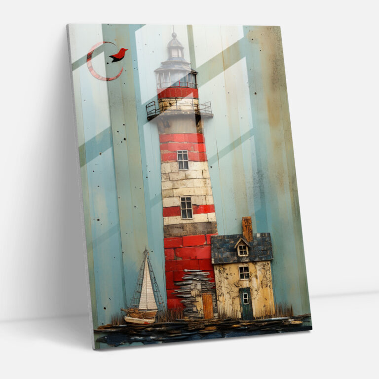 Mixed Media Glass Print - Textured Lighthouse - Lighthouse, Wall Decoration, Glass Art, Lighthouse Glass Print