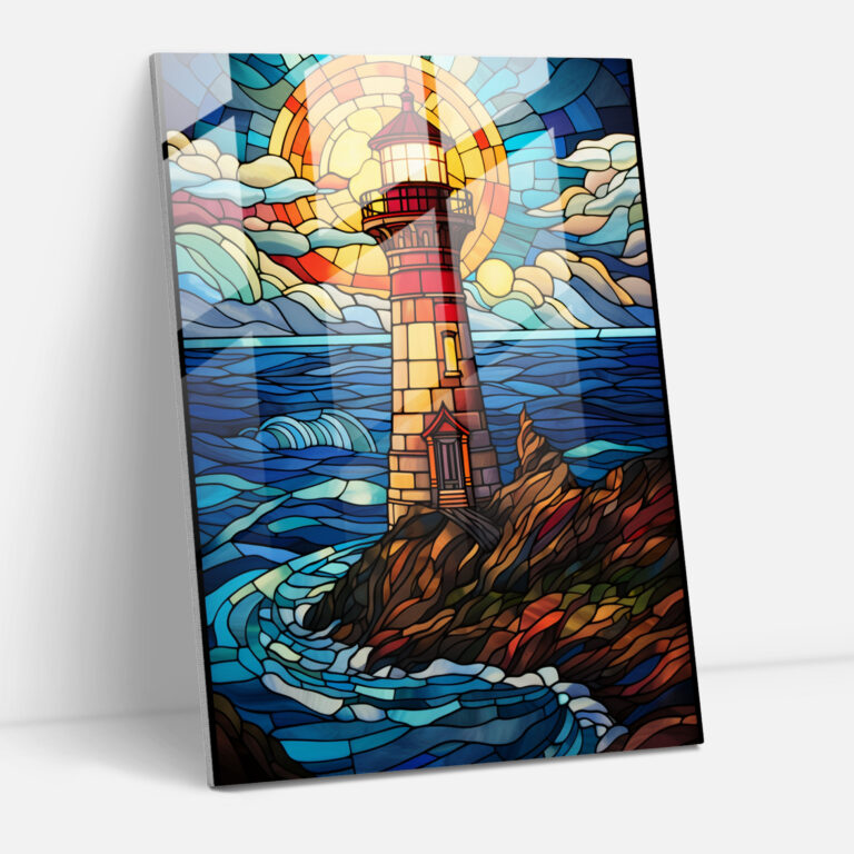 Stained Glass Lighthouse Glass Print - Lighthouse, Glass Art, Wall Decoration, Lighthouse