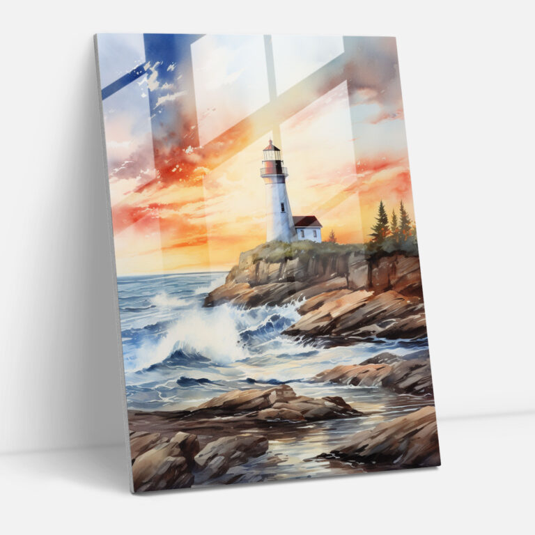 Watercolor Lighthouse Glass Print - Lighthouse, Home Decoration, Wall Decoration, Watercolor Painting