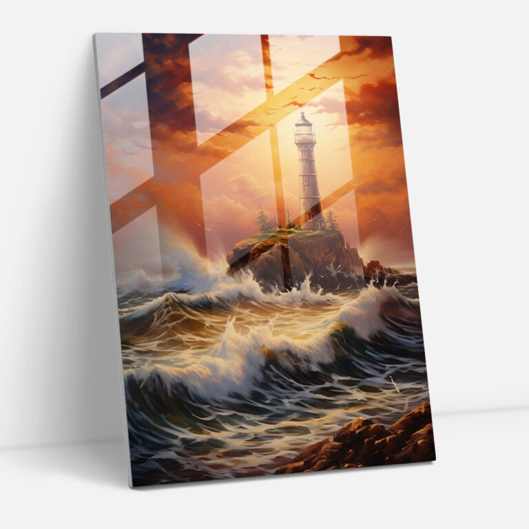 Realistic Lighthouse Glass Print - Lighthouse, Home Decoration, Realistic Oil Painting, Lighthouse
