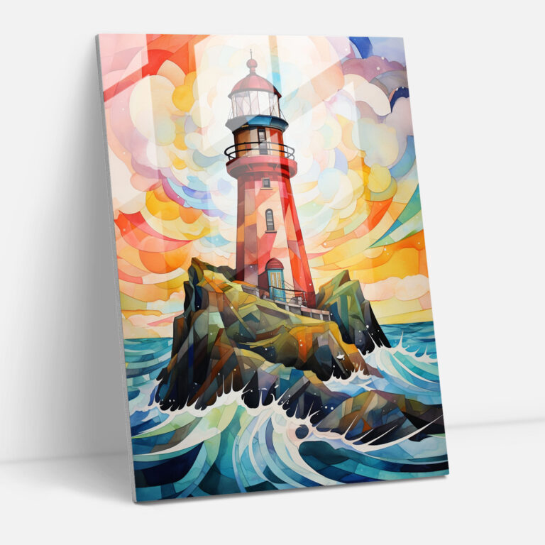 Colorful Glass Print Lighthouse - Lighthouse, Lighthouse, Abstract Painting, Wall Decoration