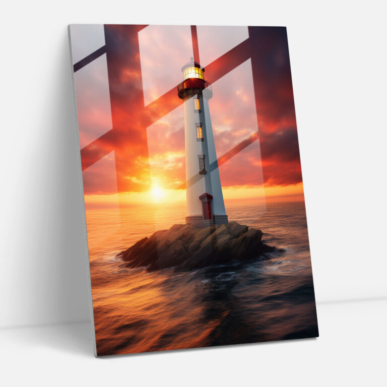 Sunset Lighthouse Glass Print - Lighthouse, Glass Print, Lighthouse, Glass Wall Art