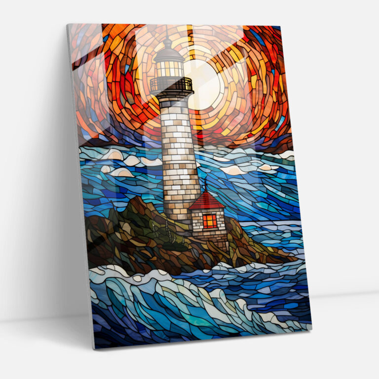 Stained Glass Lighthouse Wall Decoration - Lighthouse, Glass Art, Glass Print, Glass Wall Art