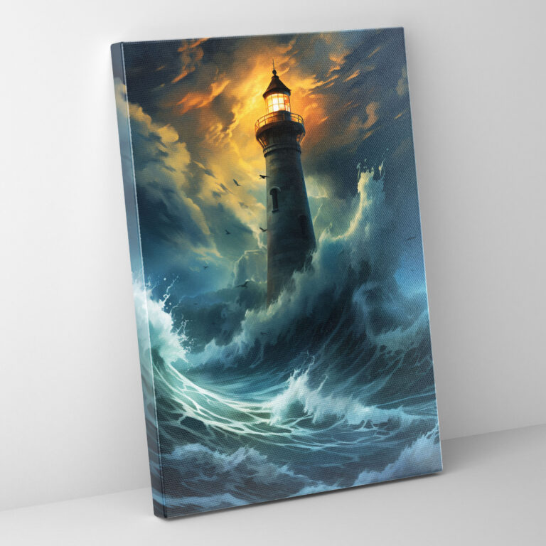 Stormy Night Lighthouse Wall Art - Lighthouse, Realistic Digital Print, Nighttime Art, Nature Wall Decoration