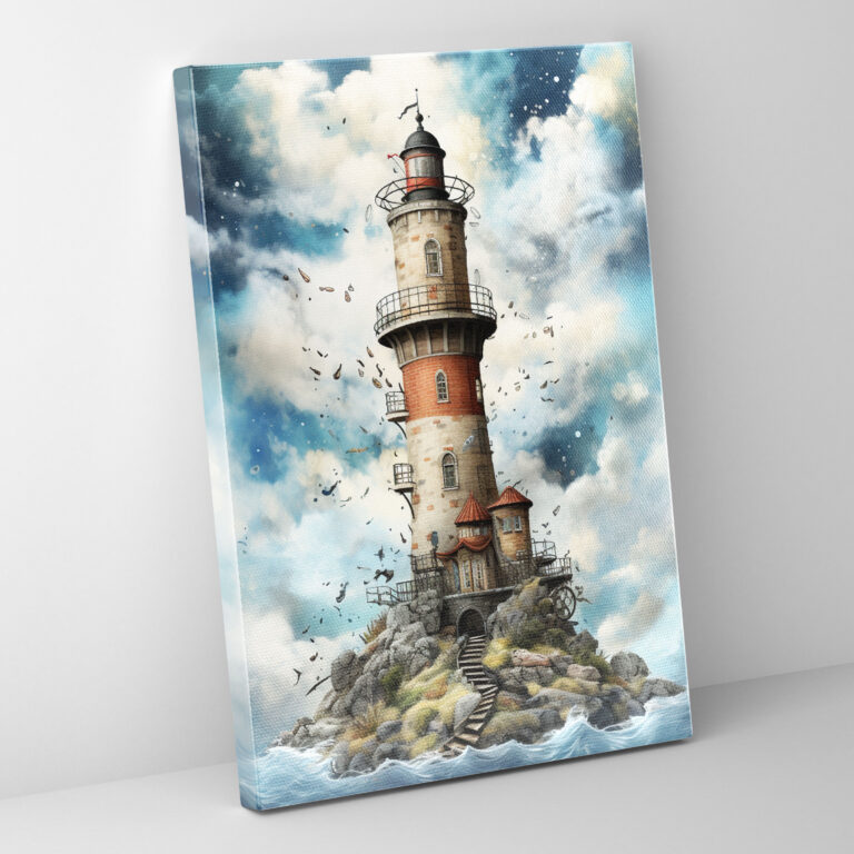 Floating Sky Lighthouse Canvas Print - Lighthouse, Home Decoration, Mixed Media Art, High Quality Canvas