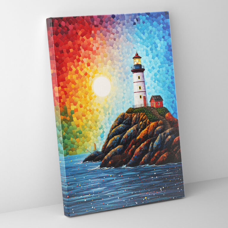 Pointillism Lighthouse Wall Art - Lighthouse, Colorful Canvas Print, Pointillist Painting, Pointillism Lighthouse Wall Art