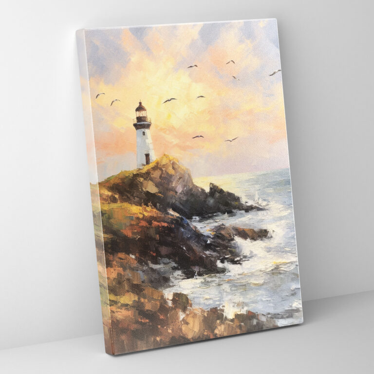 Charming Lighthouse Canvas Print - Lighthouse, Canvas Wall Art, Seascape Painting, Impressionist