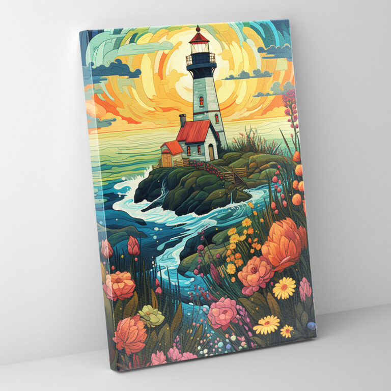 Lighthouse Wall Art - Lighthouse, Wall Art, Vibrant Flowers, Home Decoration