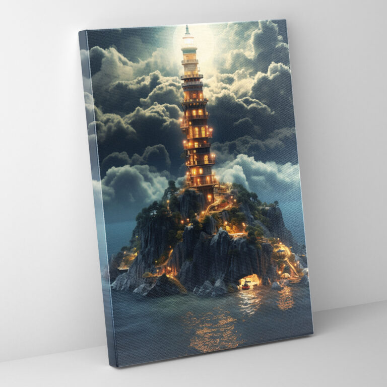 Lighthouse Wall Decoration - Lighthouse, Futuristic Cityscape, Unique Design, Wall Art