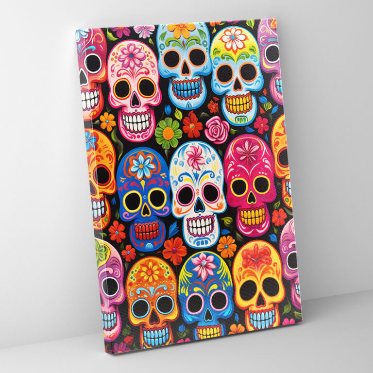 Los Muertos Sugar Skull Canvas Print - Los Muertos, Canvas Wall Art, Sugar Skulls, Vibrant Colors