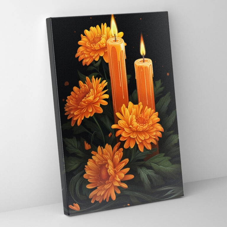 Los Muertos Marigold Remembrance Canvas Print - Los Muertos, Candles, Marigold Flowers, Remembrance