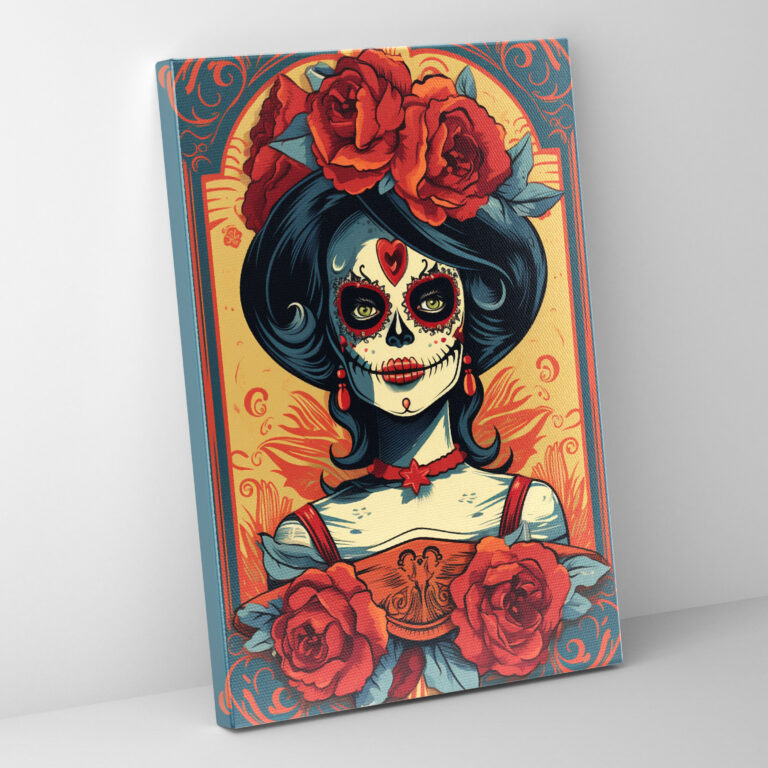 Los Muertos Retro Catrina Wall Art - Los Muertos, Canvas Wall Art, Retro Poster, Canvas Print
