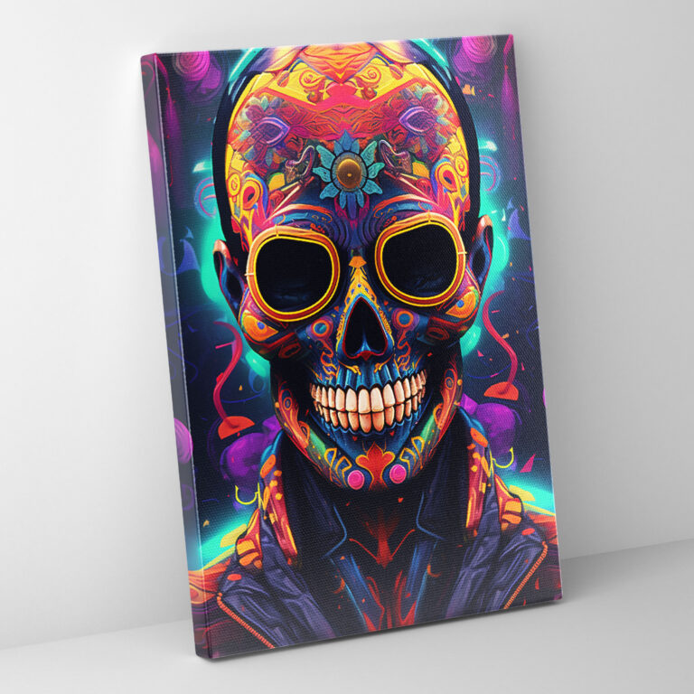 Los Muertos Futuristic Festivities Canvas Print - Los Muertos, Geometric Patterns, Futuristic Interpretation, Home Decoration