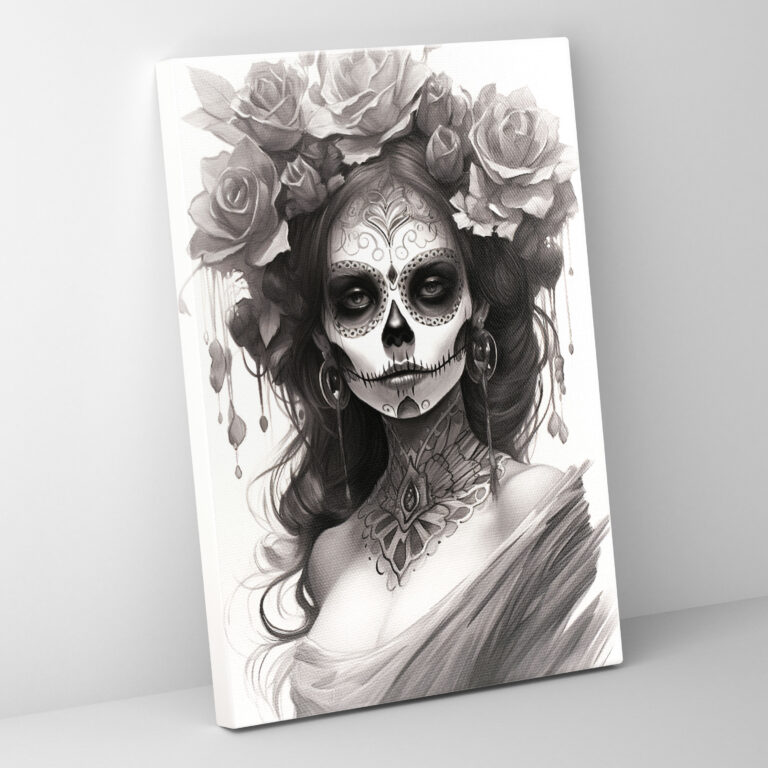 Los Muertos Wall Decoration - Los Muertos, Charcoal Sketch, La Catrina, Canvas