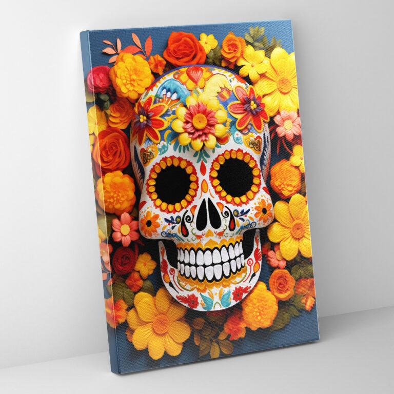 Los Muertos Canvas Print - Los Muertos, Marigold Flowers, Wall Decoration, Mexican Folk Art