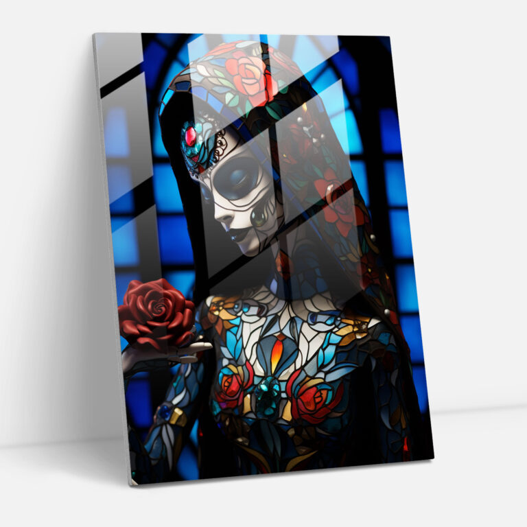 Catrina Glass Print - Los Muertos, Catrina Figure, Home Decoration, Glass Art