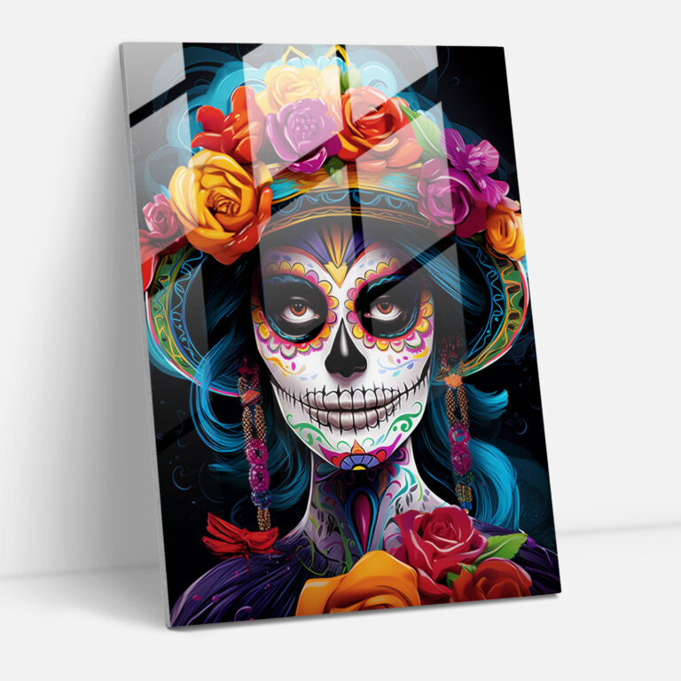 Bold La Calavera Catrina Glass Print - Los Muertos, Wall Decoration, Home Decoration, Glass Art