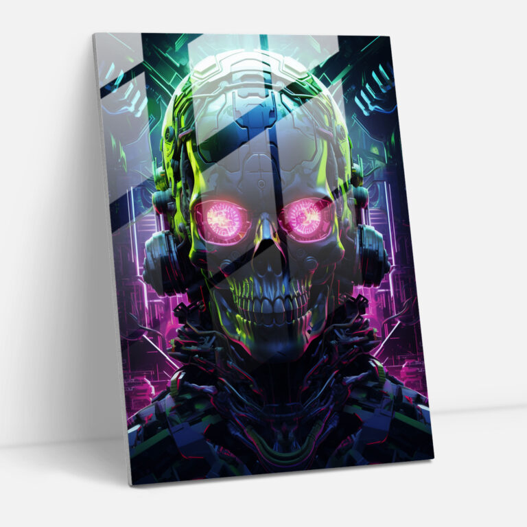 Cyberpunk Neon Skull Glass Print - Los Muertos, Glass Wall Art, Cyberpunk, Modern Art