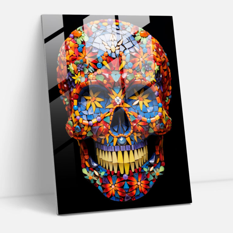 Calavera Mosaic Glass Wall Art - Los Muertos, Calavera, Wall Decoration, Glass Art