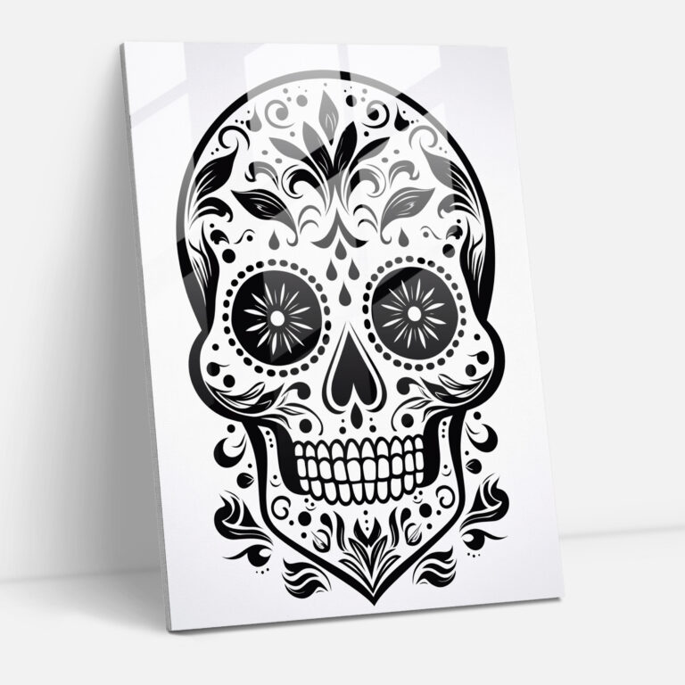 Duality Sugar Skull Glass Print - Los Muertos, Minimalist Artwork, Glass Art, Glass Wall Art