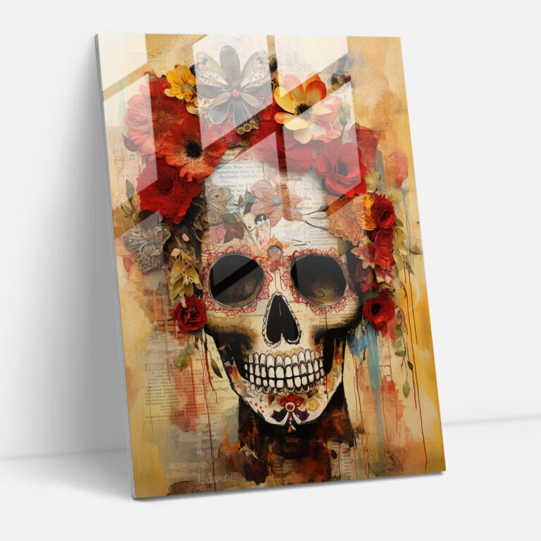 Los Muertos Collage Glass Wall Art - Los Muertos, Contemporary Collage, Modern Art, Visually Striking Composition