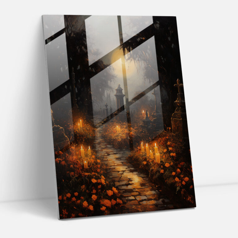 Los Muertos Modern Art - Los Muertos, Glass Wall Art, Impressionist Painting, Serene Cemetery