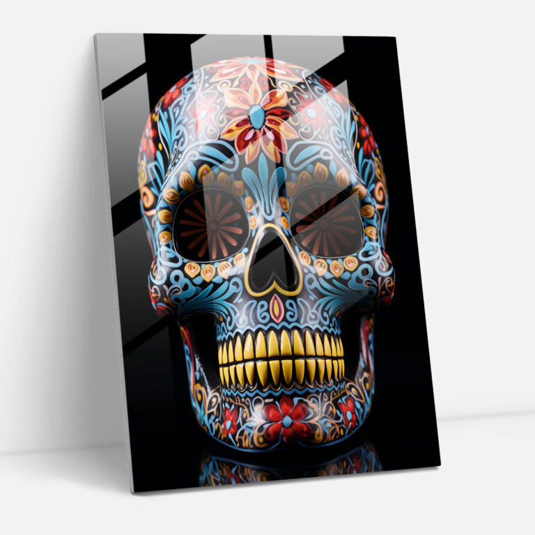 Calavera Glass Print - Los Muertos, Glass Print, Glass Art, Black Background