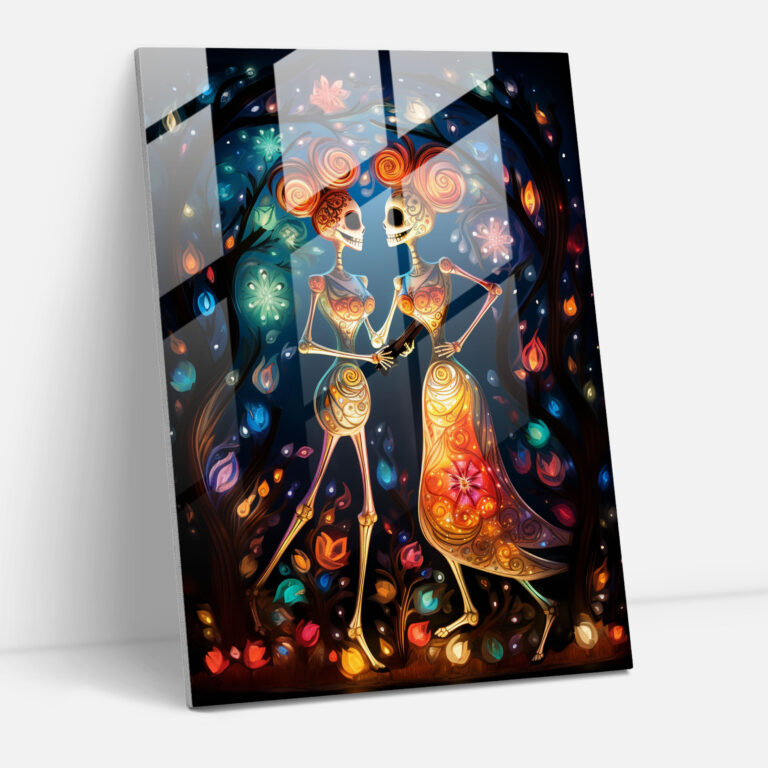 Skeleton Fiesta Glass Print - Los Muertos, Playfulness, Los Muertos, Colorful Fiesta Decorations
