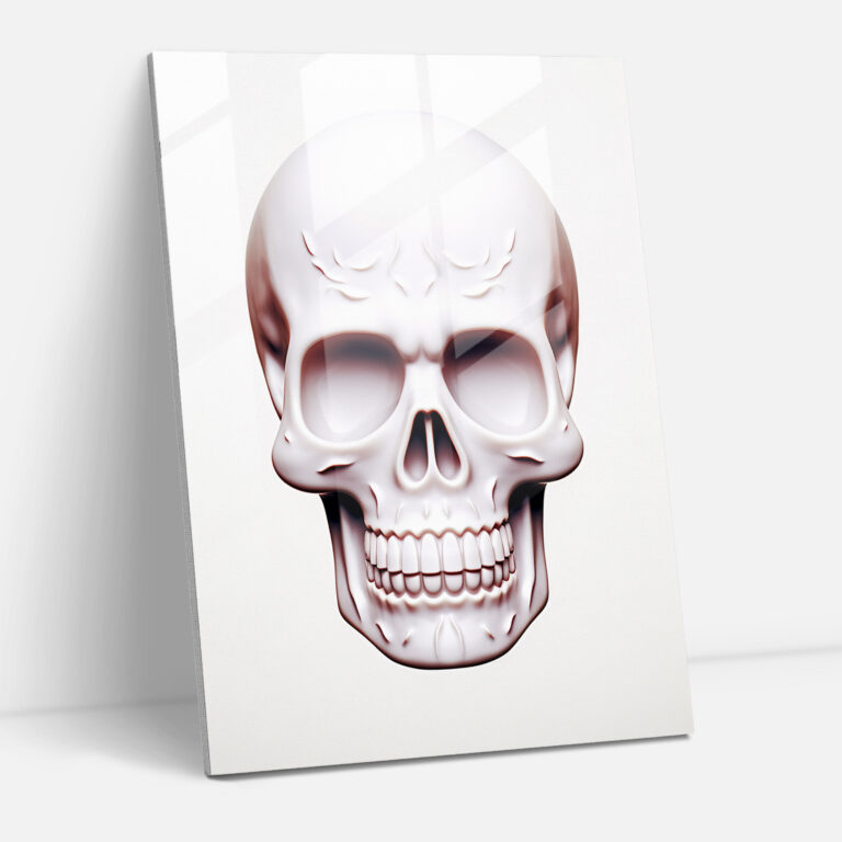 Minimalist Sugar Skull Glass Print - Los Muertos, Understated Design, Clean White Background, Glass Print