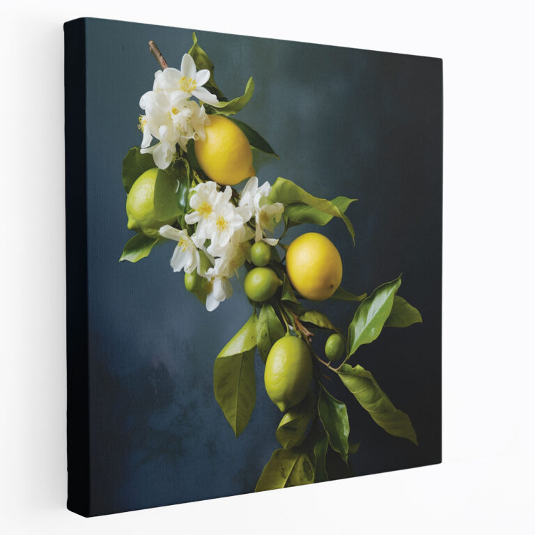 Lemon Tree Canvas Print - Contemporary Close-Up Wall Decoration - Lemon Tree, Freshly Bloomed Flowers, Home Decoration, Close-Up Shot