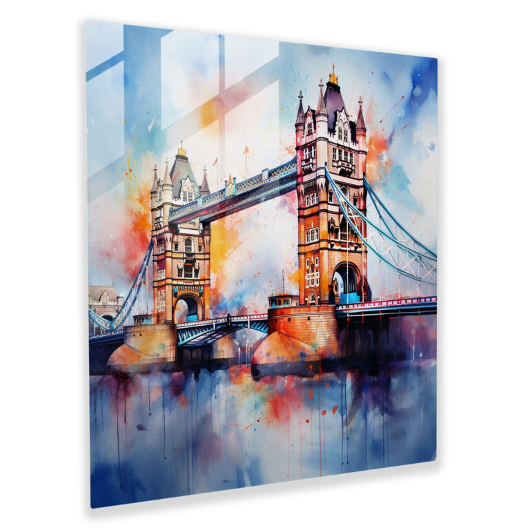 Ethereal Watercolor Tower Bridge Glass Print - Modern Wall Decoration