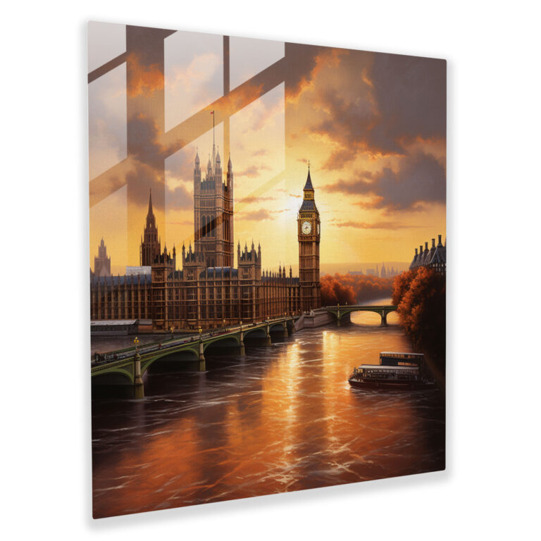 Captivating Sunset at Big Ben Glass Print - Stylish Wall Decor