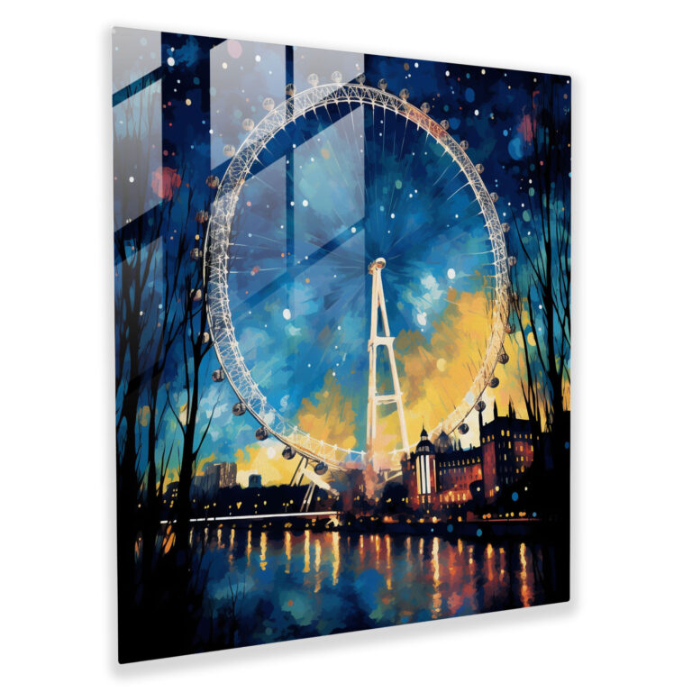 Starry Night Sky over London Eye Glass Print - Artistic Home Decoration
