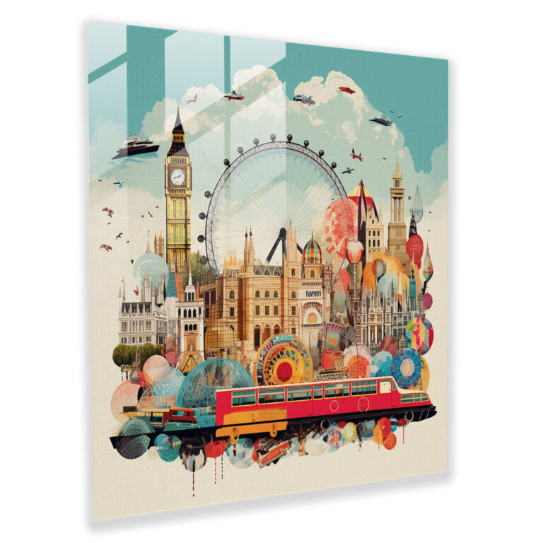 Vibrant Glass Print of Contemporary Graphic Design Inspired by London