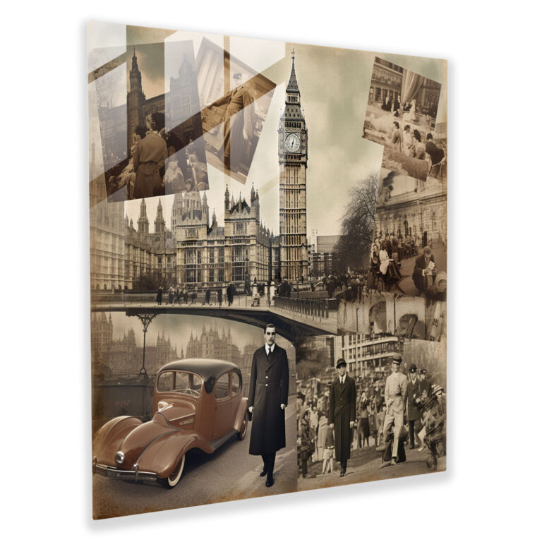 Timeless Glass Print Collage of Vintage London Photographs