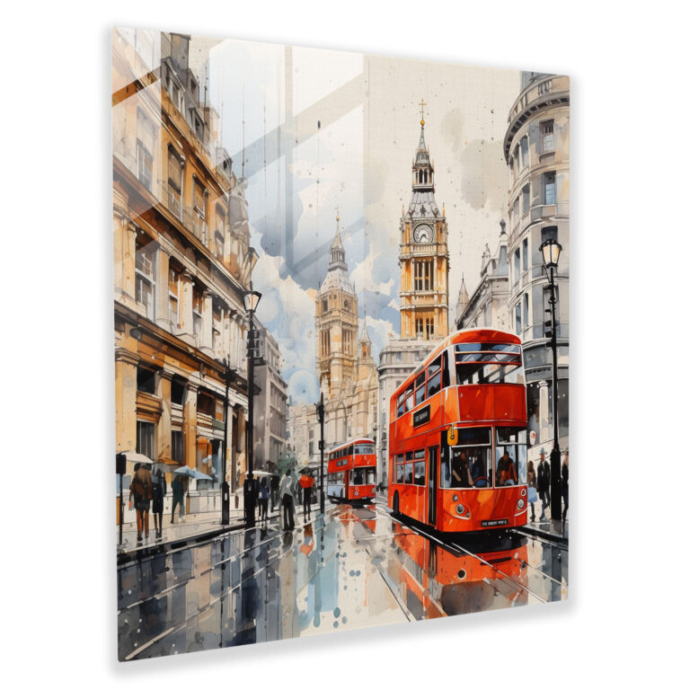 Elegant Glass Print - Contemporary Watercolor Illustration of London Cityscape