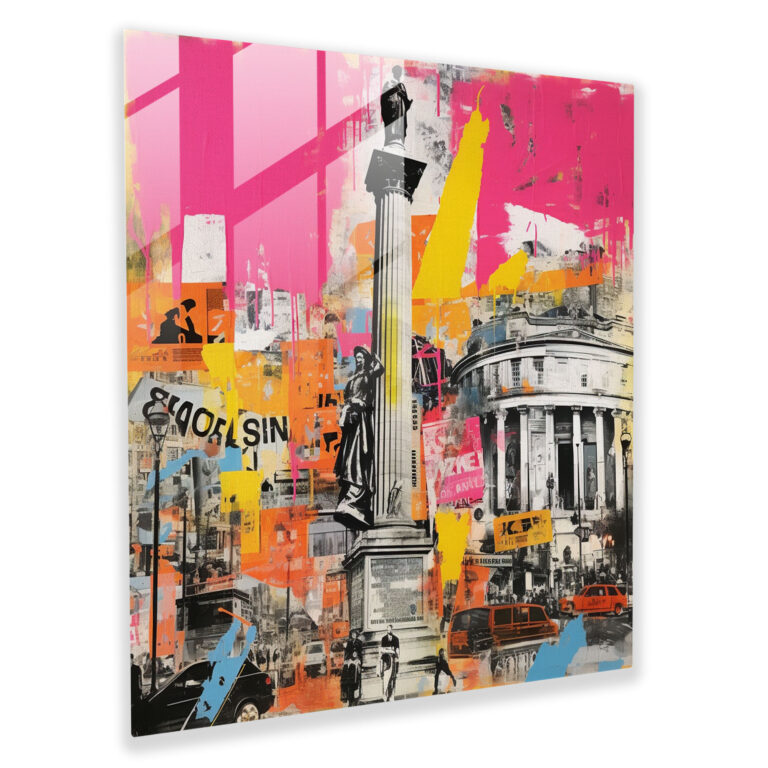 Vibrant Glass Print - Pop Art Inspired Collage of Trafalgar Square