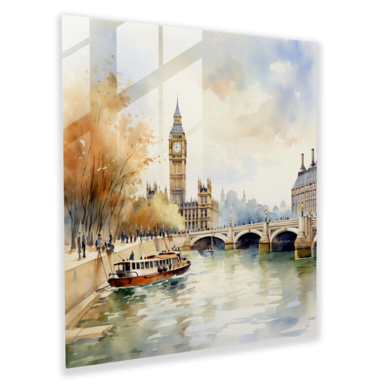 Aqua Dusk Glass Print - Tranquil Thames River Glass Wall Art
