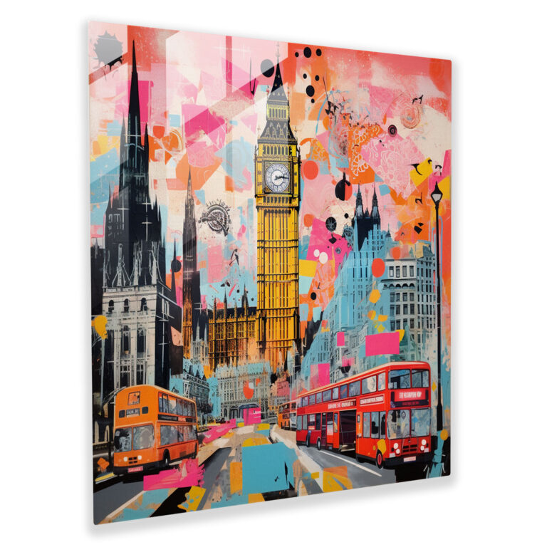 Eclectic Marvels Glass Print - London Landmarks Pop Art Glass Wall Art