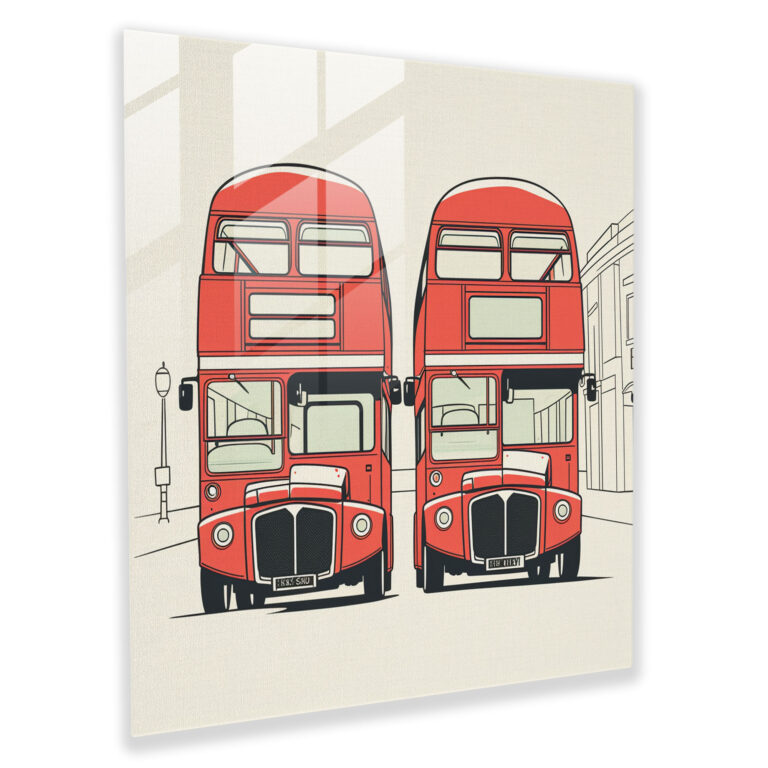 SimpliCityscape Glass Print - London Double-Decker Minimalist Glass Wall Art