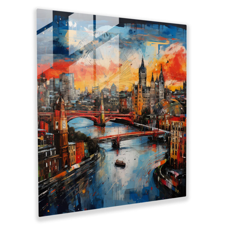 Panoramic Fusion Glass Prints - Bold Mixed Media Artwork of London Skyline - Modern Wall Decoration