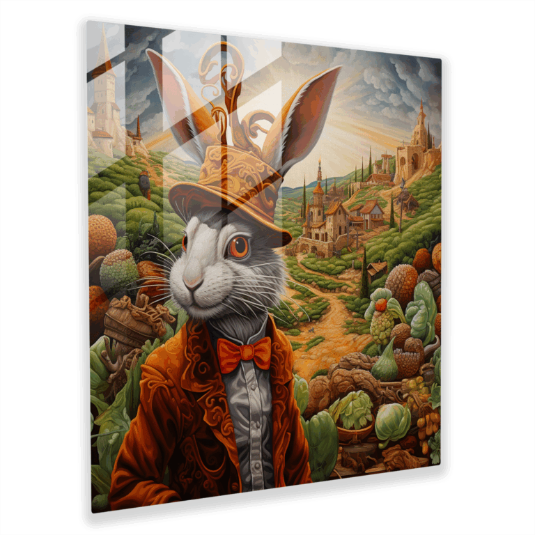 Exquisite Renaissance Glass Print of Bugs Bunny in a Classic Countryside Setting