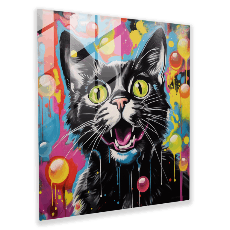 Playful Contemporary Glass Print of Sylvester the Cat with Vibrant Comic Book-Style Bubbles