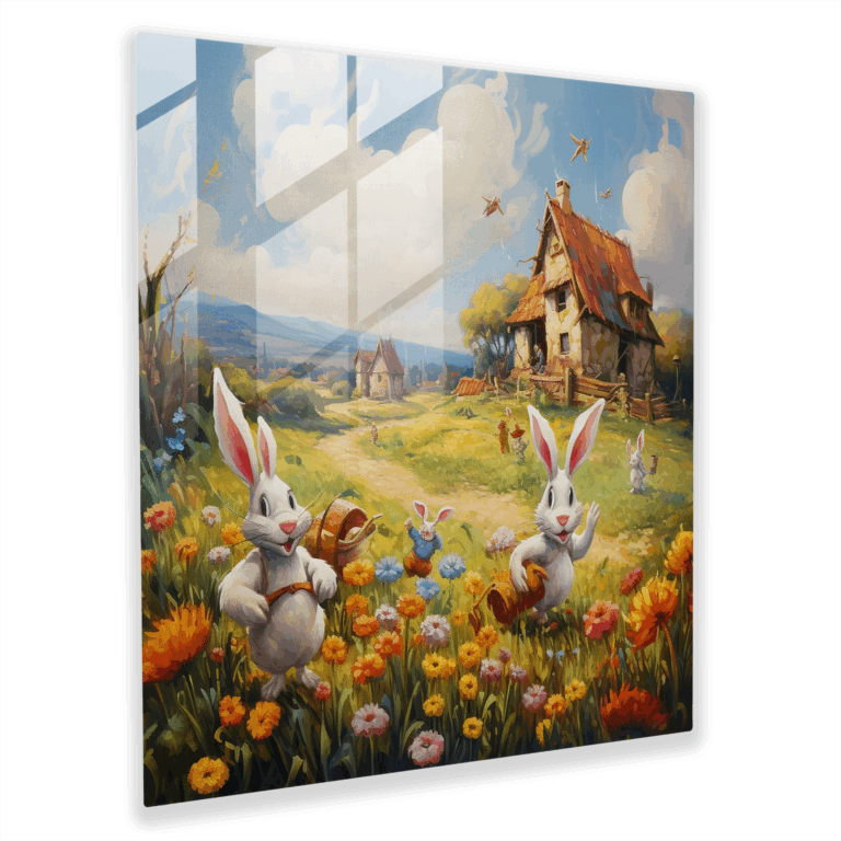 Charming Glass Print of Looney Tunes Characters in an Impressionist Countryside